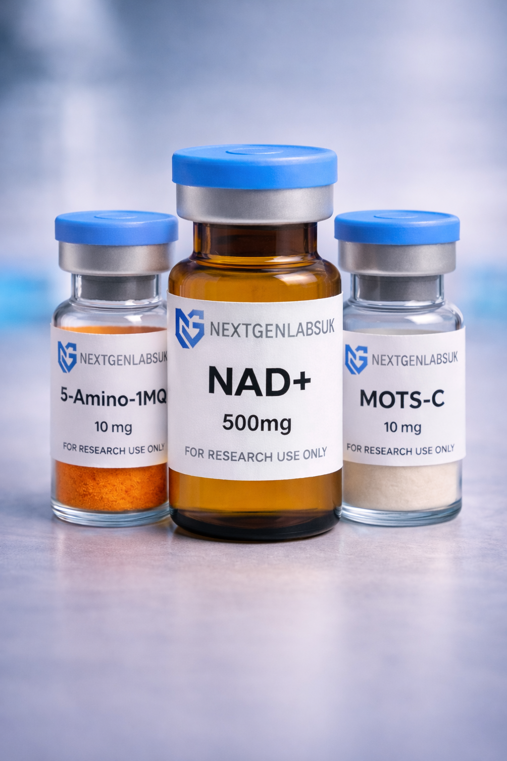 Advanced Cellular Research Stack bundle including 5-Amino-1MQ, MOTS-c and NAD+ supplied for laboratory research use
