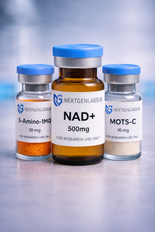 Advanced Cellular Research Stack bundle including 5-Amino-1MQ, MOTS-c and NAD+ supplied for laboratory research use
