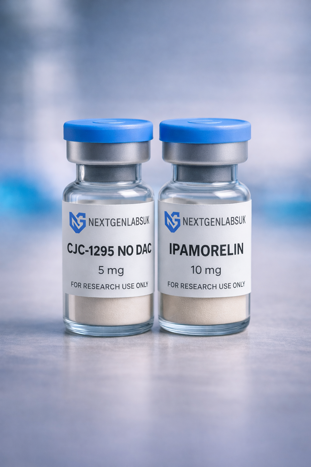 CJC-1295 (5mg) and Ipamorelin (10mg) research peptide bundle for laboratory research use
